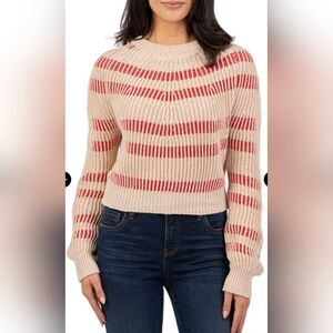 Kut from the Kloth Red and Cream Soft Tan Striped Sweater Size Medium